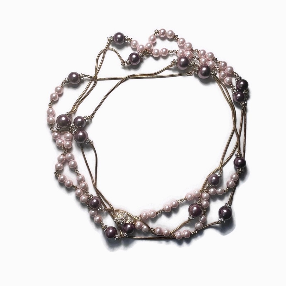 Faux pearl layering necklace with crystal accents